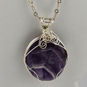 Amethyst Wire Wrapped Pendant Necklace‎
